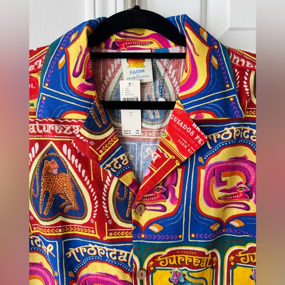 Farm Rio Graphic Scalloped Mini Shirt Dress, Size L - Picture 7 of 14